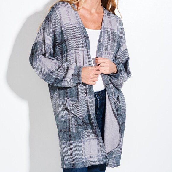 Cabincore Western Boho Rustic Green Plaid Loose fit Long Cuff Sleeve Shacket - Picture 1 of 11